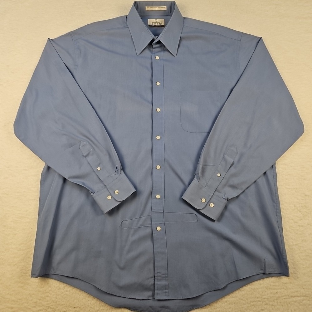 Enro Ultra Poplin Light Blue Button Down Shirt 17.5 36/37 Cotton Blend Mens